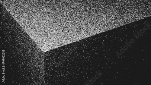 Minimalist geometric background with abstract stippling texture. Noise texture with strong angular geometry for branding, packaging, advertising. Pointillism. Noisy grainy shading using dots. Vector