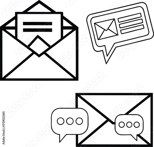 Set of envelope and speech bubble icons symbolizing email communication.