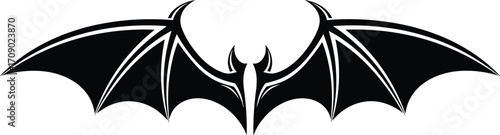 Black bat wings silhouette, gothic wing design, dark fantasy symbol, tribal tattoo style, Halloween vector art, spooky creature wings