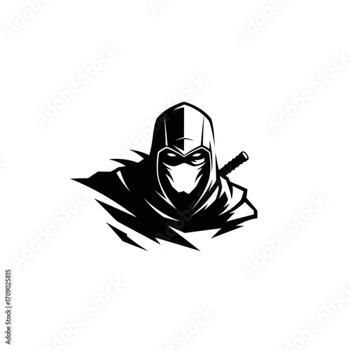 Black and White Ninja Warrior Logo Design