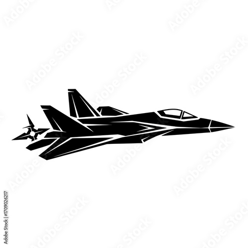 Black Silhouette of a Modern Fighter Jet in Flight