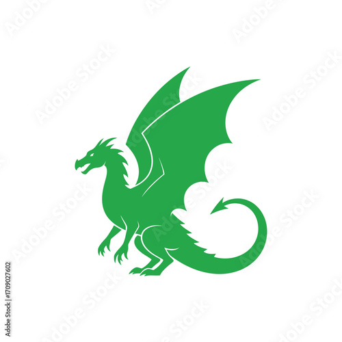 Green Dragon Silhouette with Wings and Tail