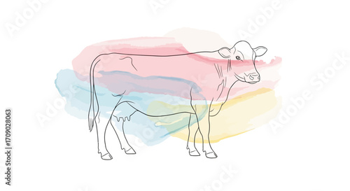 Abstract watercolor splash combined with cow line art