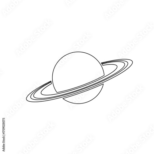 Simple Outline Illustration of Planet Saturn with Rings