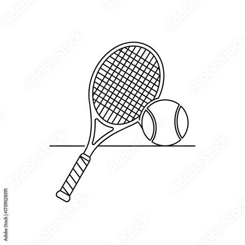 Minimalist Tennis Racket and Ball Outline Illustration
