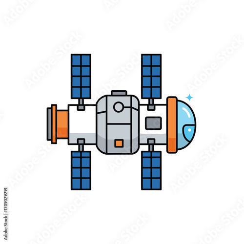 Colorful Cartoon Space Station with Solar Panels