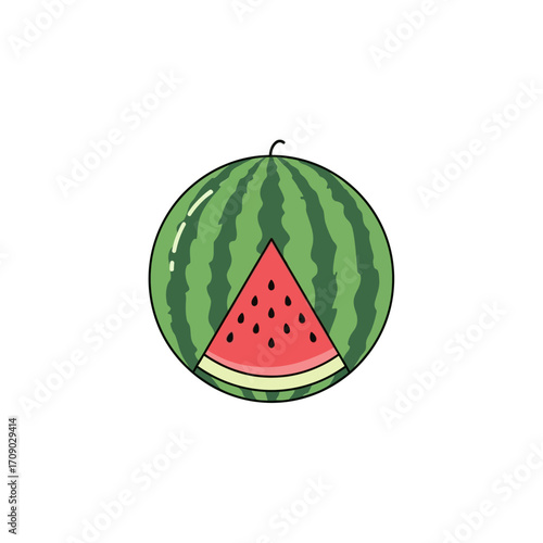 Cartoon Watermelon with Slice Showing Seeds and Flesh