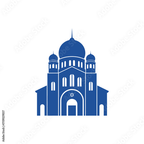 Blue Synagogue Silhouette with Star of David