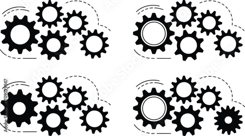 Black and White Gears Interlocking in a Mechanical Design