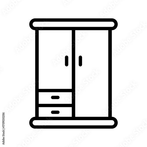 Simple closet icon depicting a wardrobe or storage cabinet with clean vector lines. Minimalist outline design suitable for bedroom furniture, interior design, home organization, clothing storage, and 