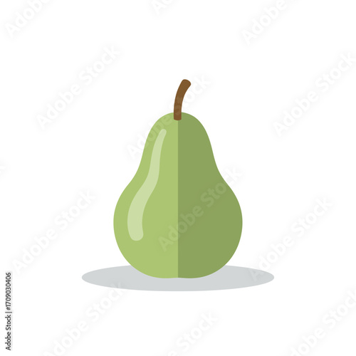 Simple Green Pear Illustration with Brown Stem and Shadow