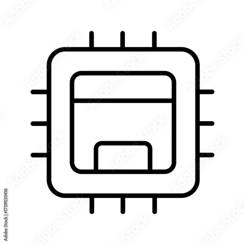 Simple hardware icon featuring basic tools such as a wrench and gear in a clean vector style. Minimalist outline design ideal for technology, computer hardware, repair service, engineering, constructi