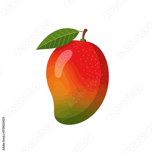 Vibrant Mango Fruit with Leaf and Stem Detail