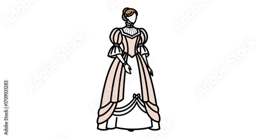 Elegant Victorian-Era Woman's Gown Illustration