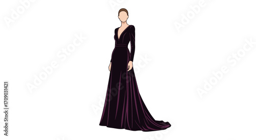 Elegant Woman in Long Black Evening Gown