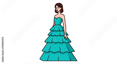 Elegant Woman in Teal Tiered Gown