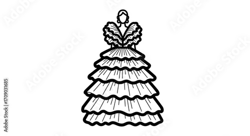 Fashion illustration: tiered ruffle gown design