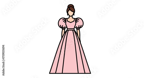 Elegant Pink Ball Gown with Puff Sleeves