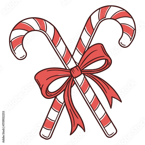Christmas candy cane with red bow decoration on white background