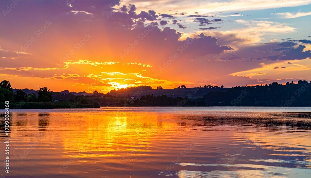 Fototapeta premium sunset view on the lake
