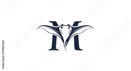 Stylized Letter M with Manta Ray Design Element