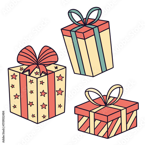 Colorful set of gift boxes with ribbons and bows