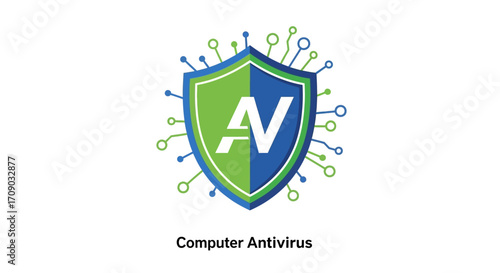 Computer Antivirus Shield Logo with Circuitry Design