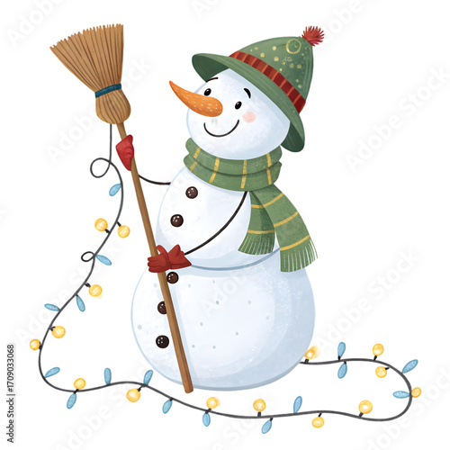 Charming Snowman Illustration: Festive Winter Clipart for Holidays on transparent background