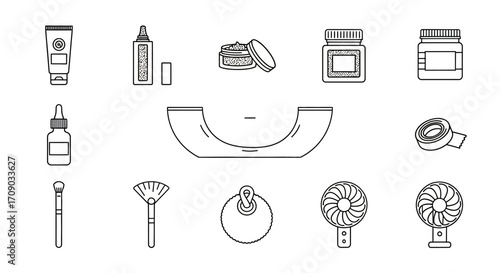 Line Art Illustration of Beauty and Personal Care Products