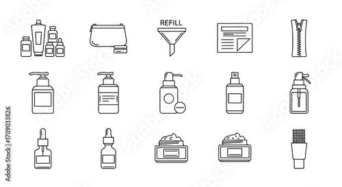 Outlined Beauty Products and Accessories Icons Set