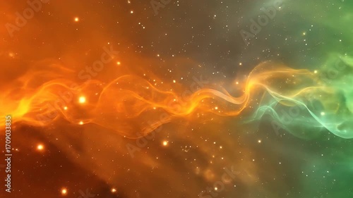 Abstract swirling nebulae in vibrant hues of orange, gold, and green