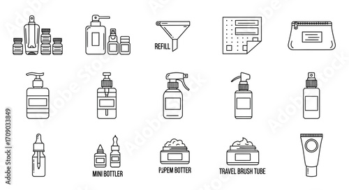 Collection of Cosmetic and Skincare Packaging Line Icons