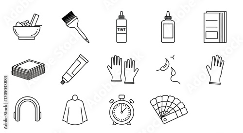Collection of Hairdressing Tools and Accessories in Outline Style