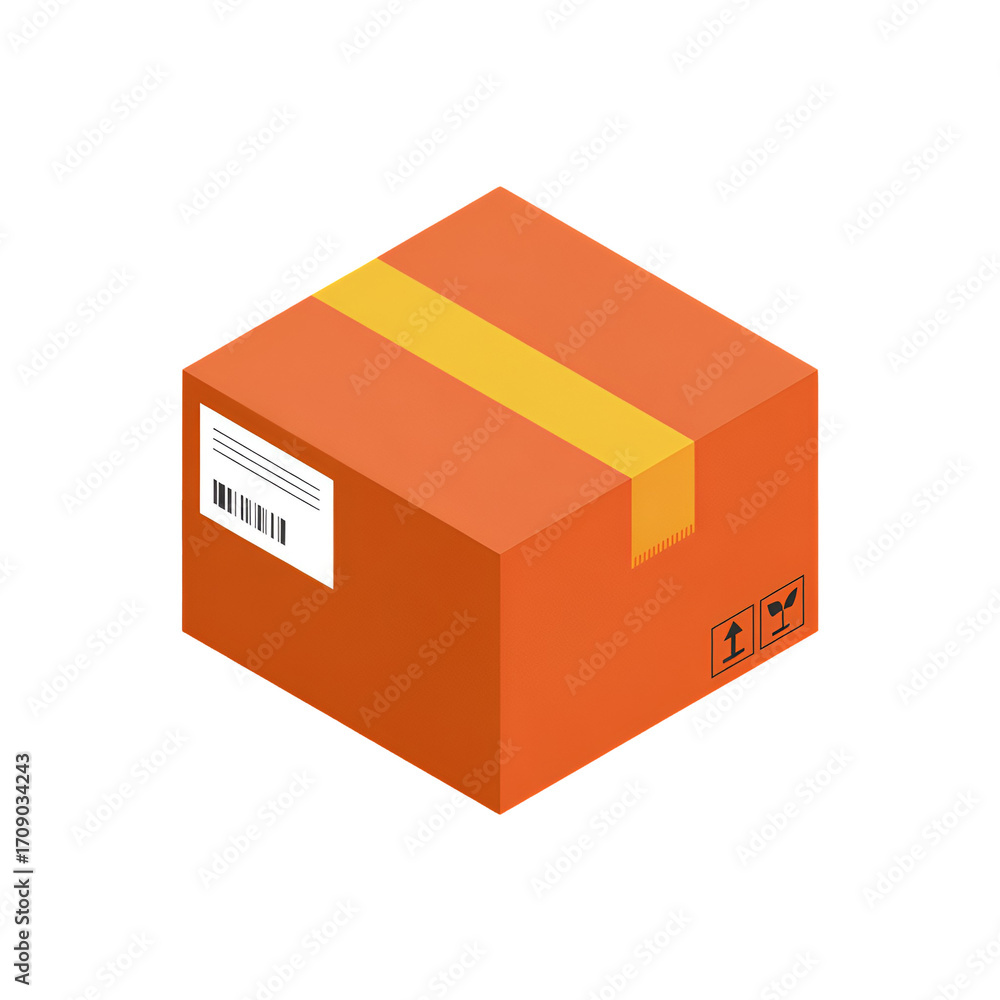 Obraz premium Orange Shipping Box With Fragile Symbols And Barcode Label package delivery