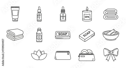 Spa and Wellness Icons in Minimalist Outline Style