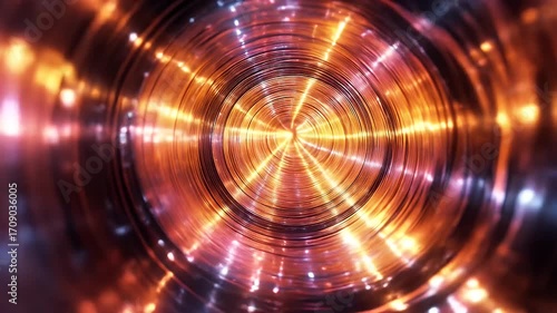 Abstract Tunnel of Concentric Rings with Warm, Glowing Light