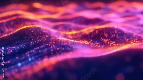 Abstract, vibrant, layered, glowing, textured landscape