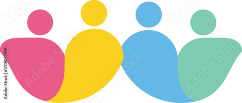 Colorful abstract people group logo, teamwork community icon, unity family care design, social diversity symbol, corporate partnership illustration vector