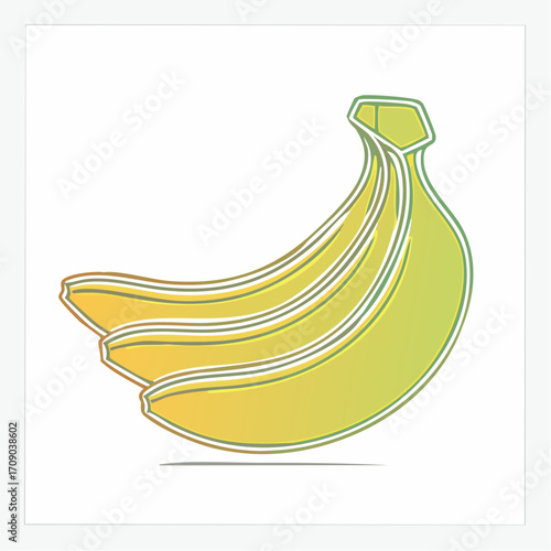 goldenrod banana bunch vector icon with anchor-point curvature and dark stem outline for commercial stock