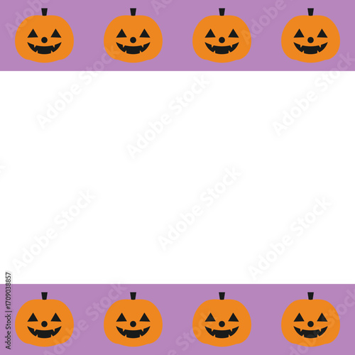 Cute Halloween Pumpkin Border Square Frame on Pastel Purple Background