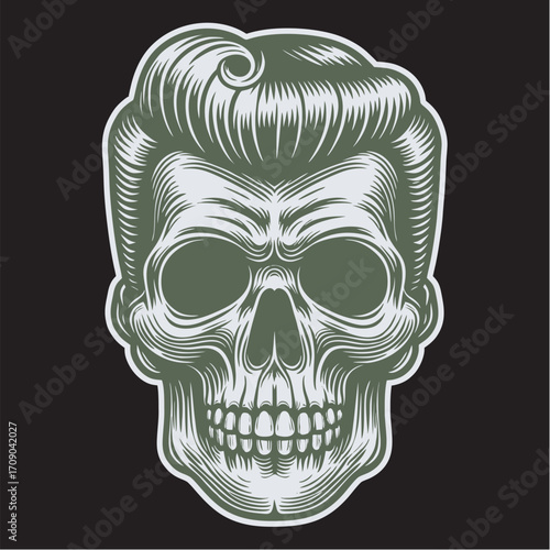 Rockabilly Skull Vector Set Vintage Tattoo and Retro Music Style Illustrations