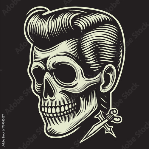 Rockabilly Skull Vector Set Vintage Tattoo and Retro Music Style Illustrations