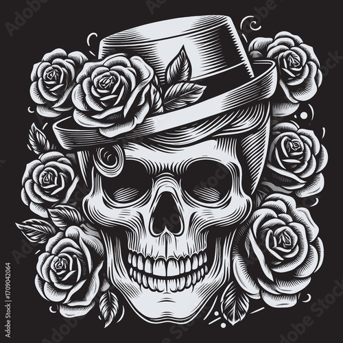 Rockabilly Skull Vector Set Vintage Tattoo and Retro Music Style Illustrations