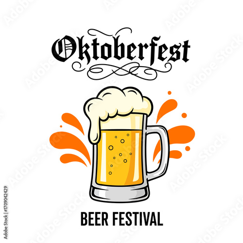 Oktoberfest Beer Festival Illustration with Frothy Mug and Decorative Splashes