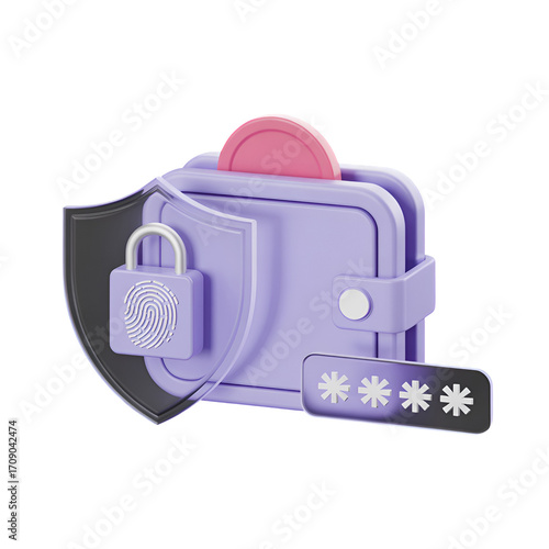 Digital wallet security with fingerprint lock and shield protection graphic design