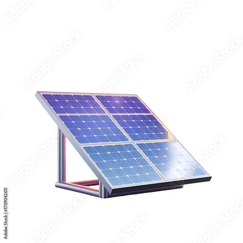 Solar panel array on a metallic stand with a reflective surface solar energy renewable energy