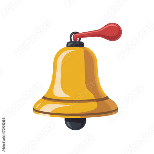 Yellow Handheld Bell with Red Lever on Black Background handbell ringing