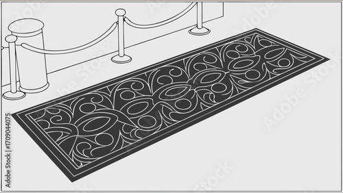 Ornate runner rug elegant floor covering decorative carpet interior design element stylish hallway rug black and white pattern sophisticated floor mat vintage style carpet luxury carpet d.