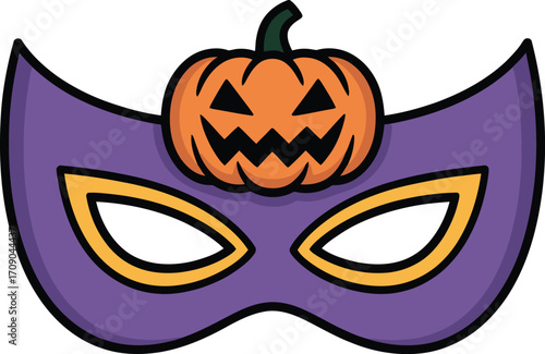 Purple Halloween mask with jack o lantern orange