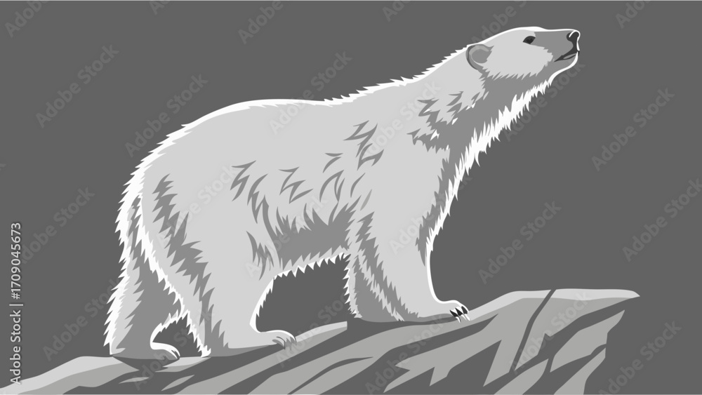 Fototapeta premium Stylized Polar Bear on Rock Arctic Animal Illustration Wildlife Graphic Design.